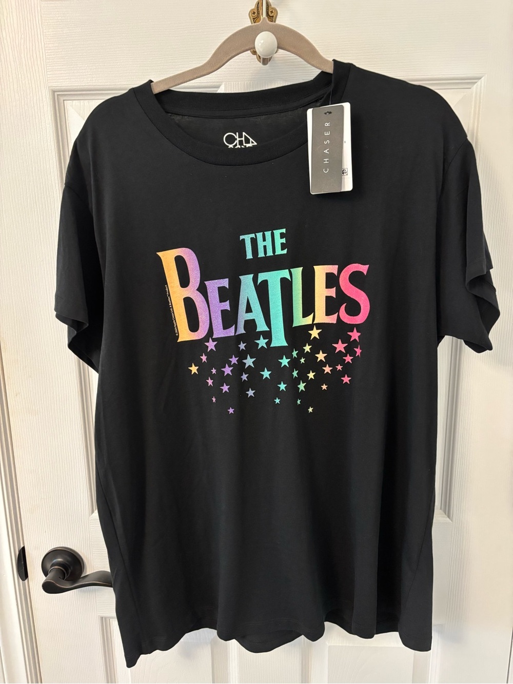 NWT Chaser Black The Beatles Rainbow Logo Tee